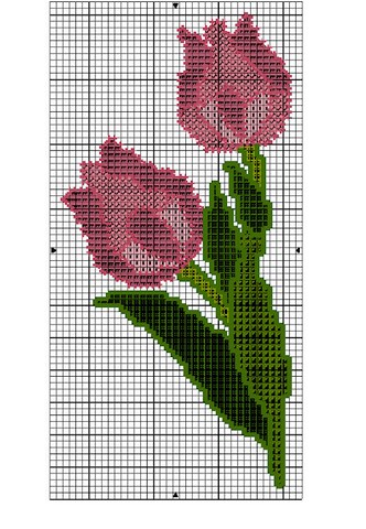 DIAGRAMME - TULIPES FLEURS A BRODER AU POINT DE CROIX